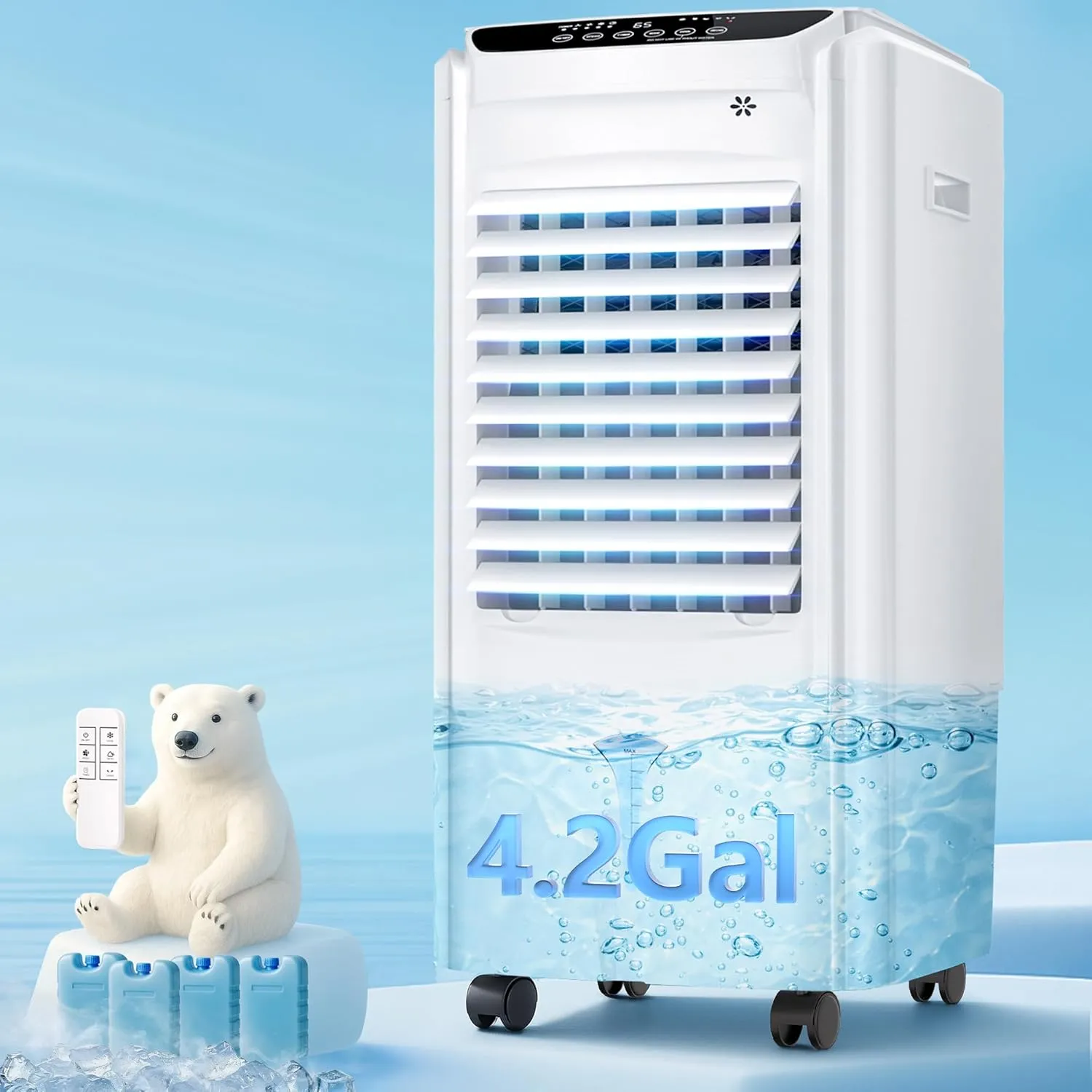 AKIRES 32" Windowless Portable Air Conditioner,3-IN-1 Ventless AC Unit with 4.2-Gal Tank, 4 Ice Packs, 12H Timer, Swamp Cooler Evaporative Air Cooler for Room Bedroom Home Office Indoor Outdoor