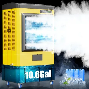 AKIRES 4800CFM Swamp Coolers,Evaporative Air Cooler for 970Sq.ft of Space,with Continuous Auto Fill,10.6-Gal Water Tank,120°Oscillation,3 Ice Packs,Cooling Fan for Outdoor,Indoor, Yellow(41IN)