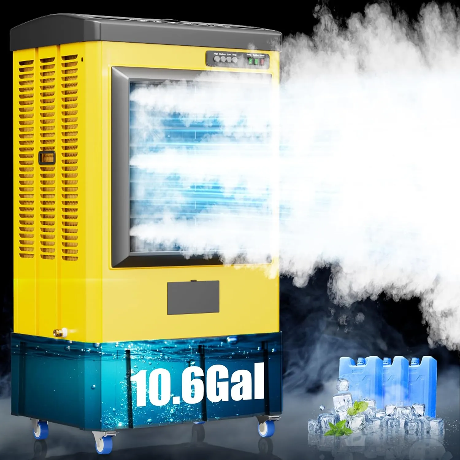 AKIRES 4800CFM Swamp Coolers,Evaporative Air Cooler for 970Sq.ft of Space,with Continuous Auto Fill,10.6-Gal Water Tank,120°Oscillation,3 Ice Packs,Cooling Fan for Outdoor,Indoor, Yellow(41IN)