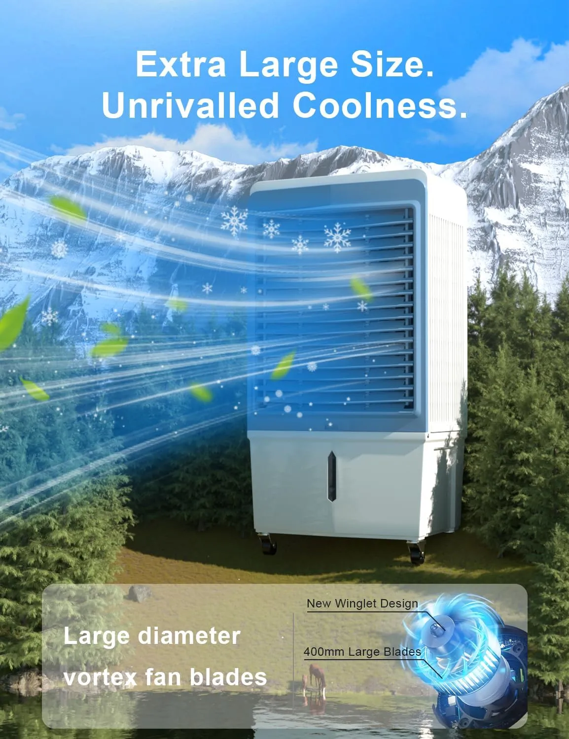 AKIRES 6000CFM Large Swamp Cooler with 13.5-Gal Water Tank,3-IN-1 Evaporative Air Cooler with Remote Control,4 Ice Packs,12H Timer, Evaporative Cooler for Indoor,Outdoor,Garage Use(46IN)