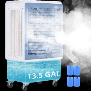 AKIRES 6000CFM Large Swamp Cooler with 13.5-Gal Water Tank,3-IN-1 Evaporative Air Cooler with Remote Control,4 Ice Packs,12H Timer, Evaporative Cooler for Indoor,Outdoor,Garage Use(46IN)