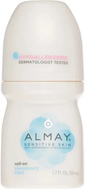 Almay Anti-Perspirant & Deodorant, Sensitive Skin, Roll-On, Fragrance Free 1.7 oz (Pack of 10)