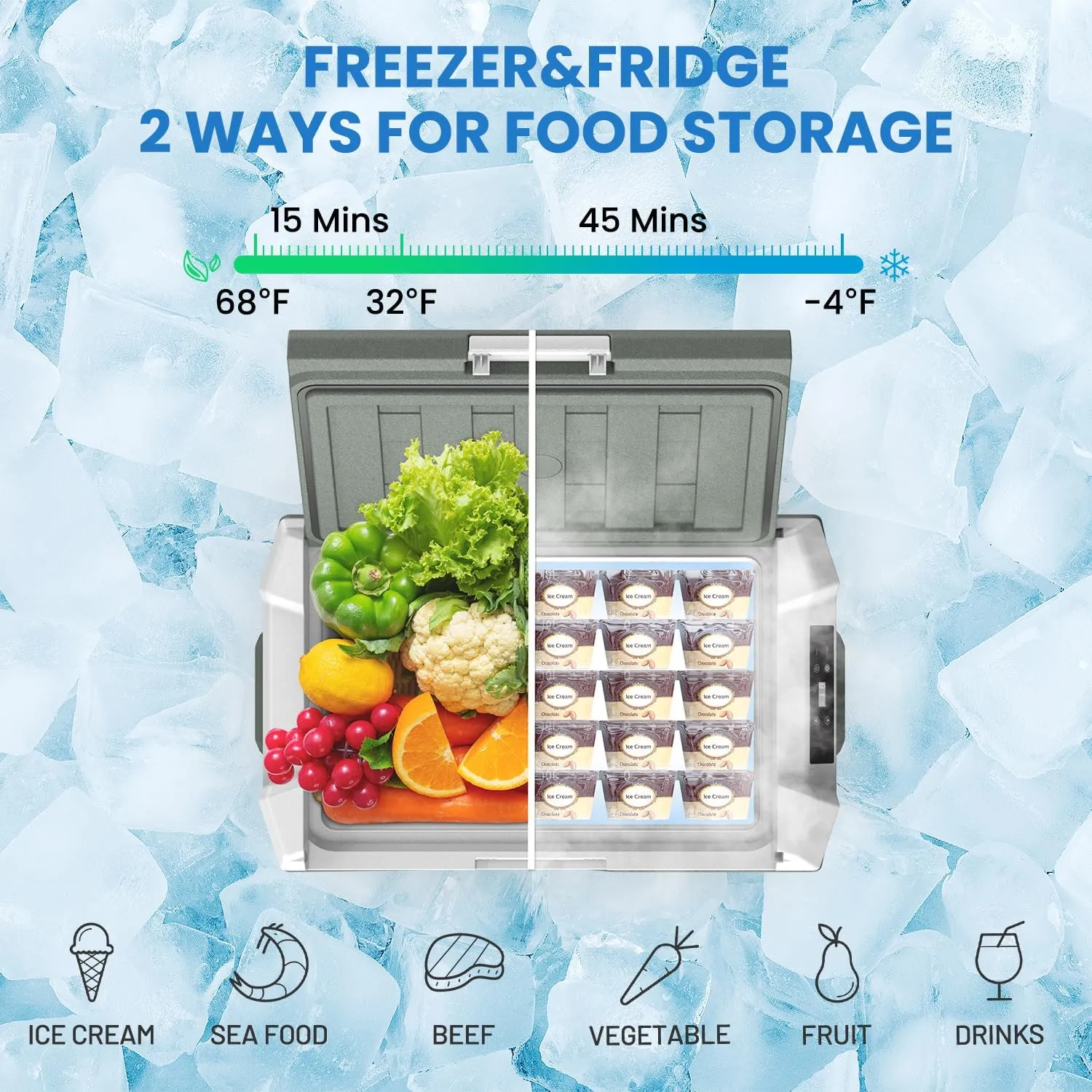 Alpicool Car Refrigerator 12 Volt Refrigerator 46 Quart Portable Freezer 12V Car Fridge Portable Fridge Freezer 12/24V DC 110~240 Volt AC for Truck RV Camper SUV Electric Cooler for Camping -4℉-68℉