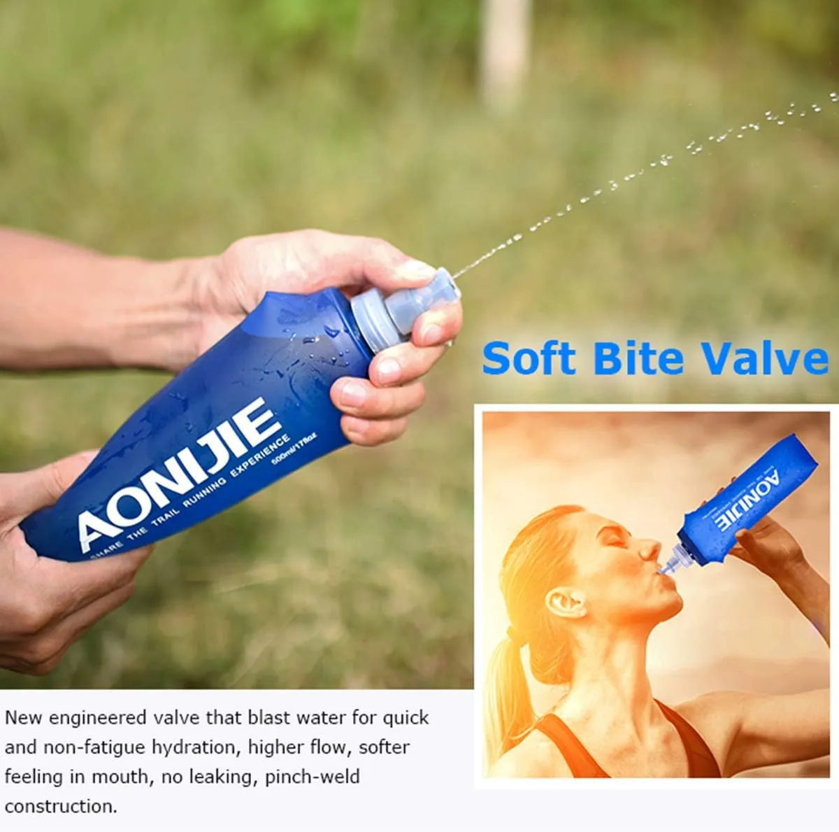 AONIJIE TPU Soft Folding Water Bottles Collapsible Flask for Hydration Pack for Running Hiking Cycling Climbing Pack of 2 (250ml with Straw -Pack of 2)