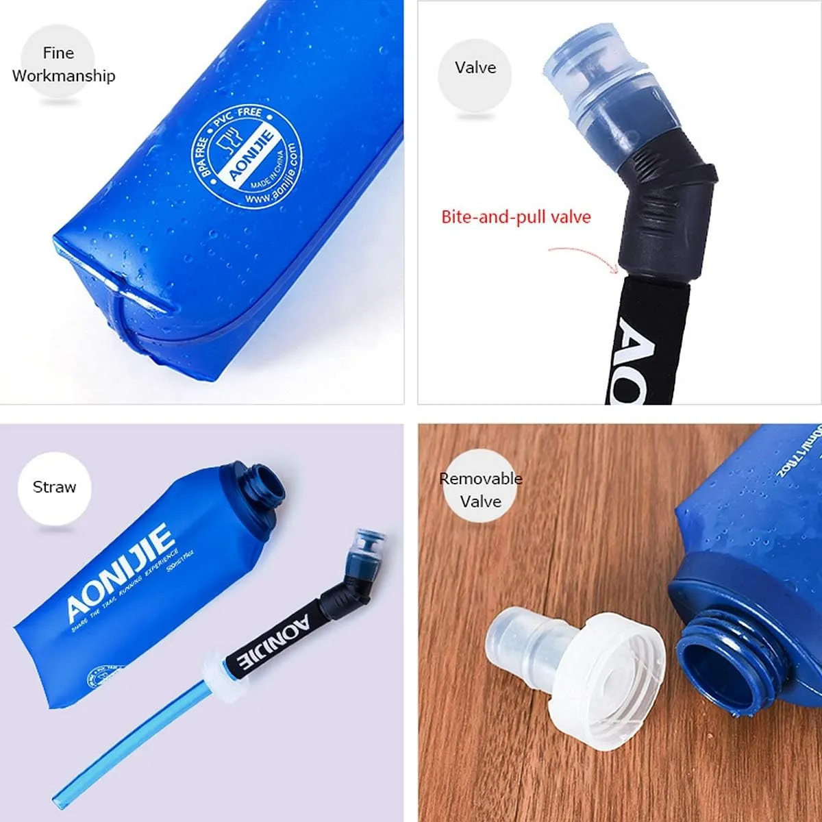 AONIJIE TPU Soft Folding Water Bottles Collapsible Flask for Hydration Pack for Running Hiking Cycling Climbing Pack of 2 (250ml with Straw -Pack of 2)