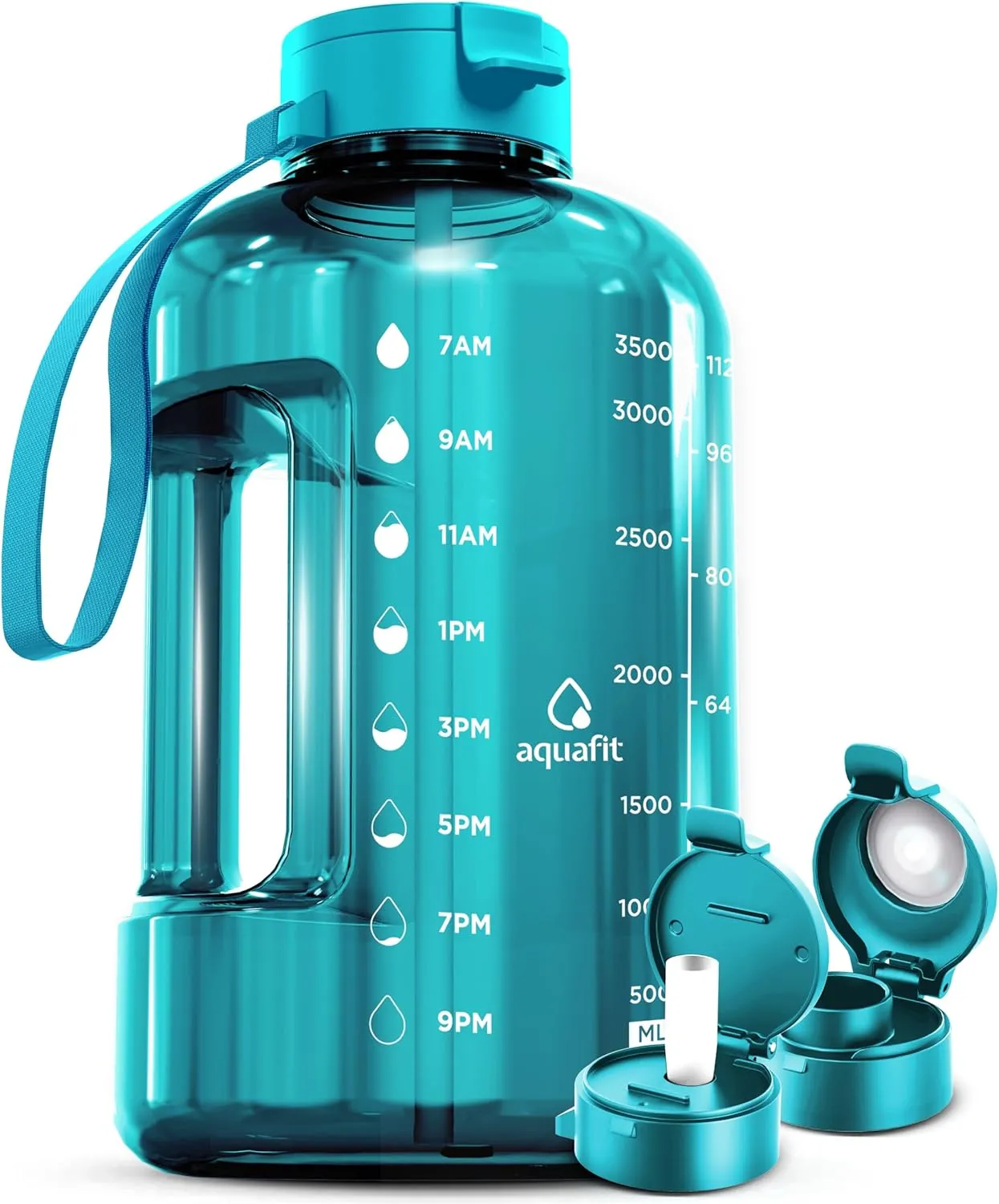 AQUAFIT 1 Gallon Water Bottle With Times To Drink - 128 oz Straw Motivational Large Sports Time Marker Gym Jug