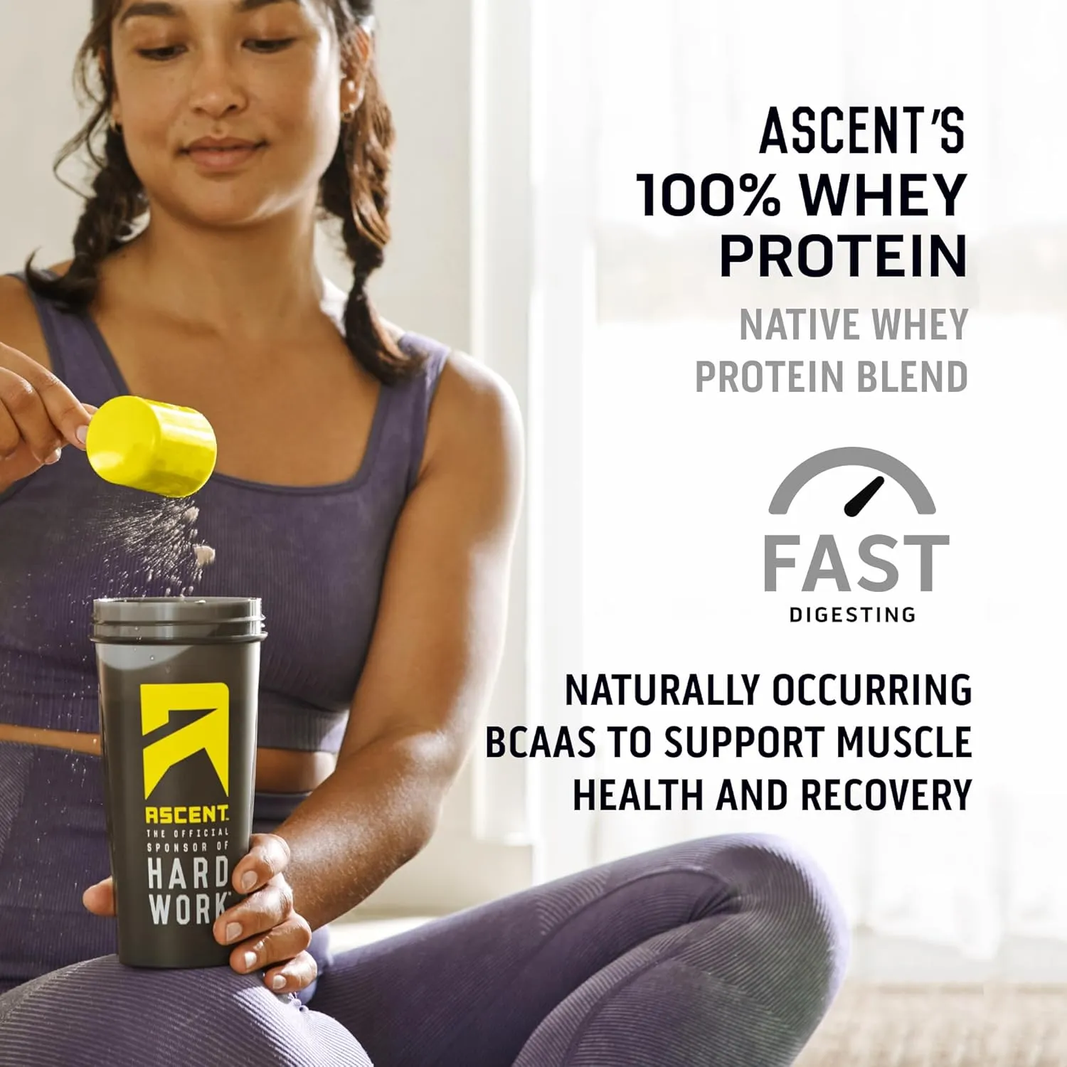Ascent 100% Whey Protein Powder - Post Workout Whey Protein Isolate, Zero Artificial Flavors & Sweeteners, Gluten Free, 5.5g BCAA, 2.6g Leucine, Essential Amino Acids, Chocolate 2 lb