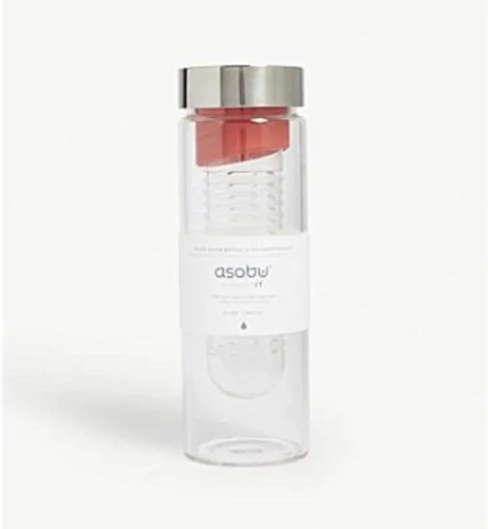 Asobu Flavor It 20 Ounce Glass Water Bottle With Fruit Infuser, Yellow Silver