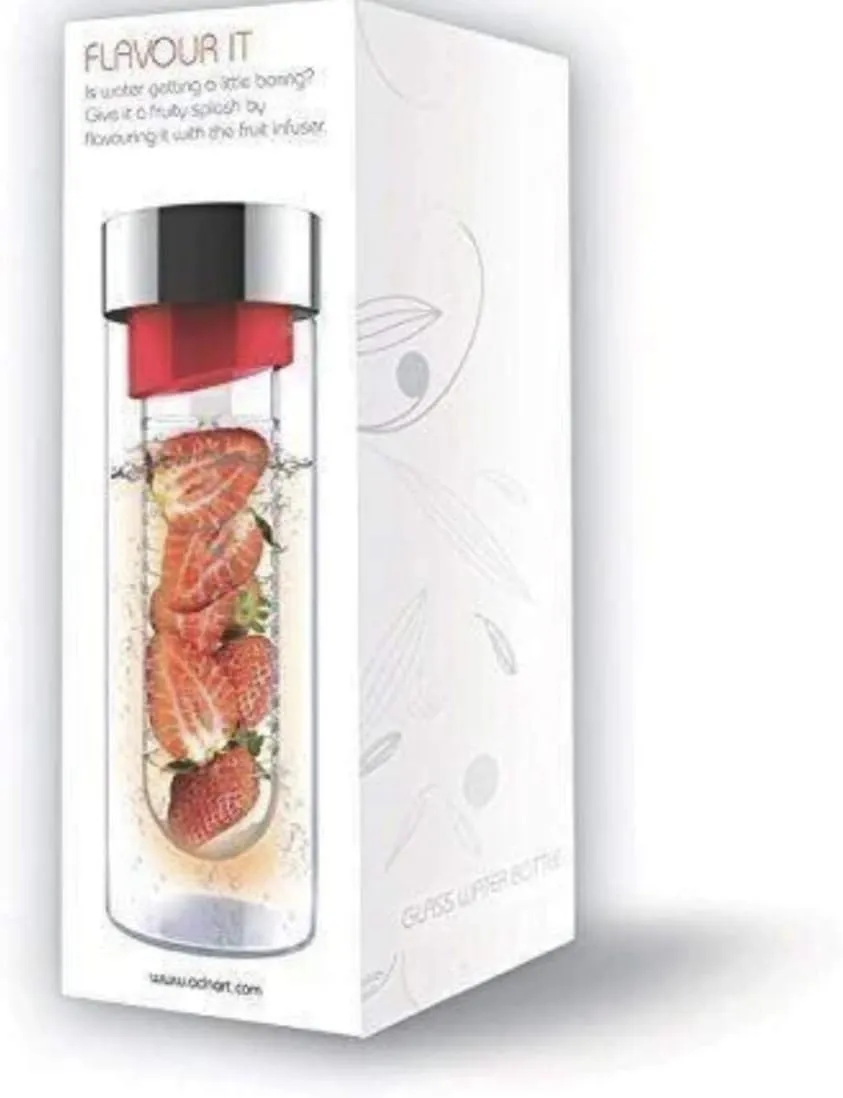 Asobu Flavor It 20 Ounce Glass Water Bottle With Fruit Infuser, Yellow Silver