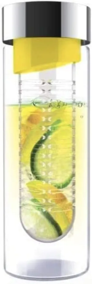 Asobu Flavor It 20 Ounce Glass Water Bottle With Fruit Infuser, Yellow Silver