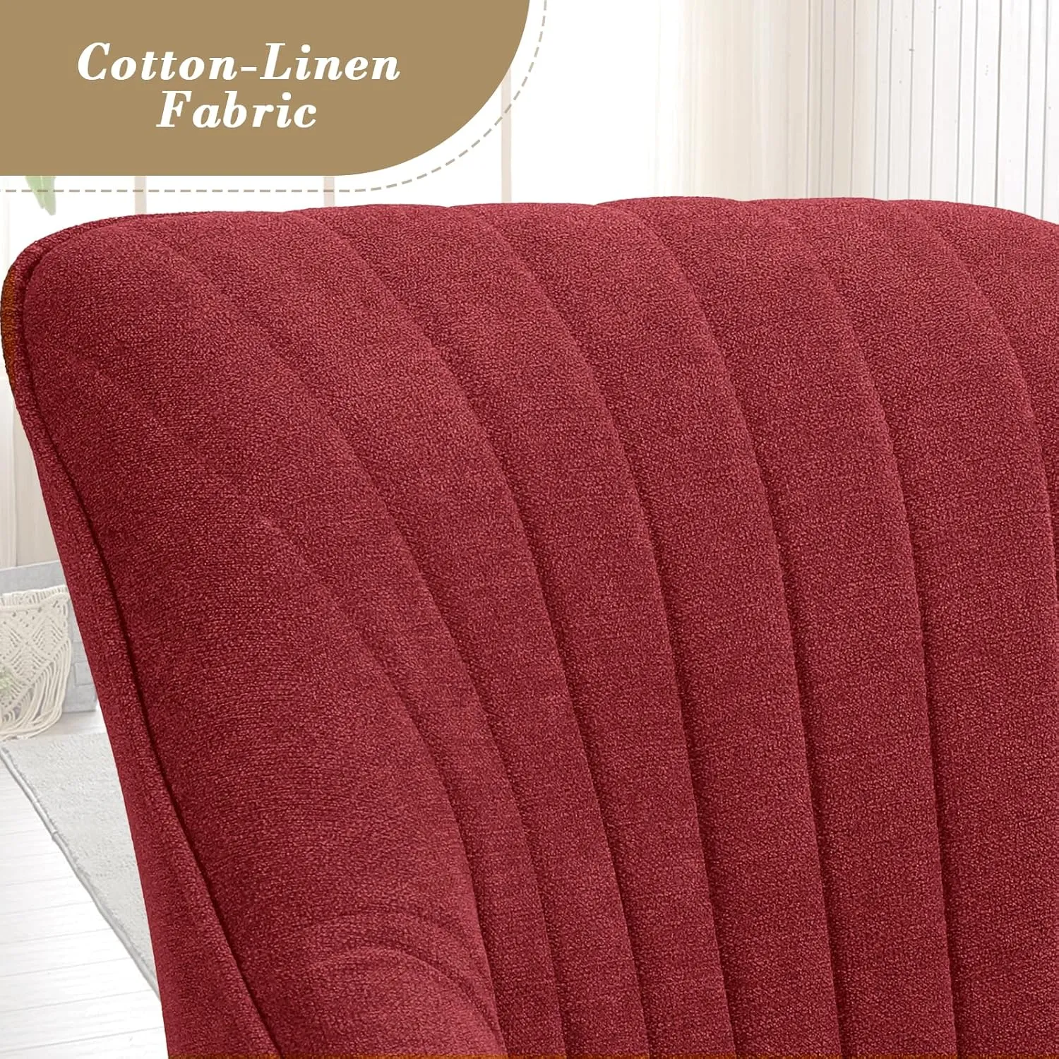Athena Collection Swivel Modern Accent Chair, Linen Upholstered Armchair Office Desk Chair No Wheels with Wooden Legs, Comfy Vanity Chair Reading Chair for Bedroom Living Room Office, Red