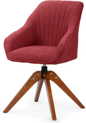 Athena Collection Swivel Modern Accent Chair, Linen Upholstered Armchair Office Desk Chair No Wheels with Wooden Legs, Comfy Vanity Chair Reading Chair for Bedroom Living Room Office, Red