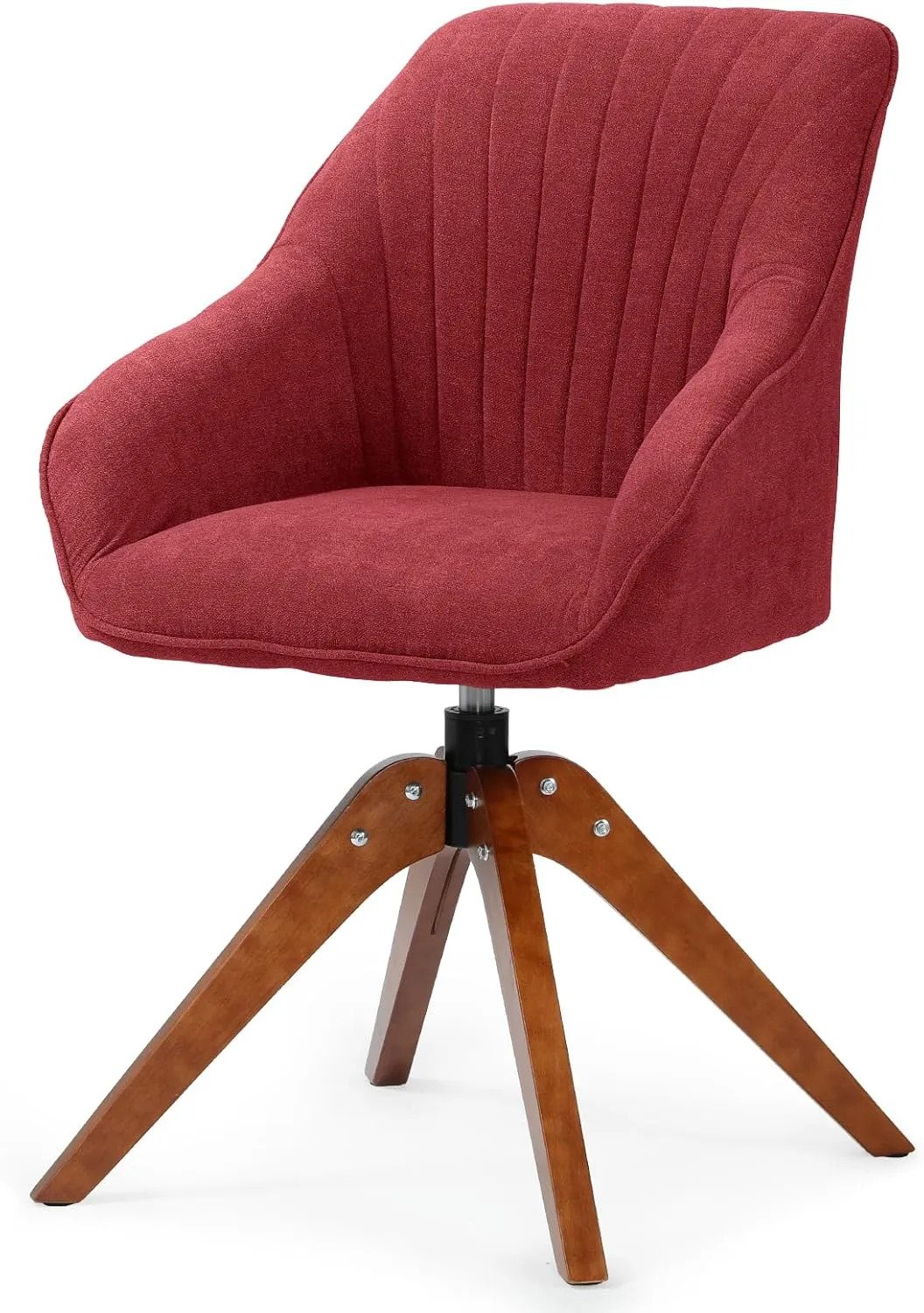 Athena Collection Swivel Modern Accent Chair, Linen Upholstered Armchair Office Desk Chair No Wheels with Wooden Legs, Comfy Vanity Chair Reading Chair for Bedroom Living Room Office, Red