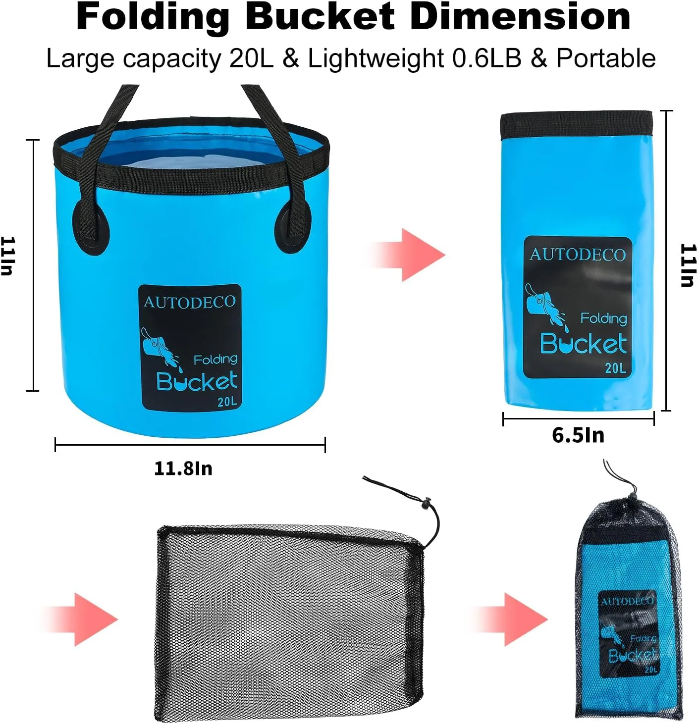 AUTODECO 5 Gallon Collapsible Bucket Water Container Portable Wash Basin for Fishing Camping Car Washing Hiking 20L