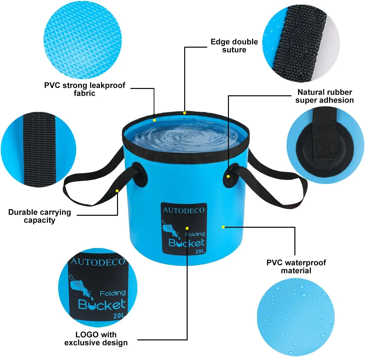 AUTODECO 5 Gallon Collapsible Bucket Water Container Portable Wash Basin for Fishing Camping Car Washing Hiking 20L