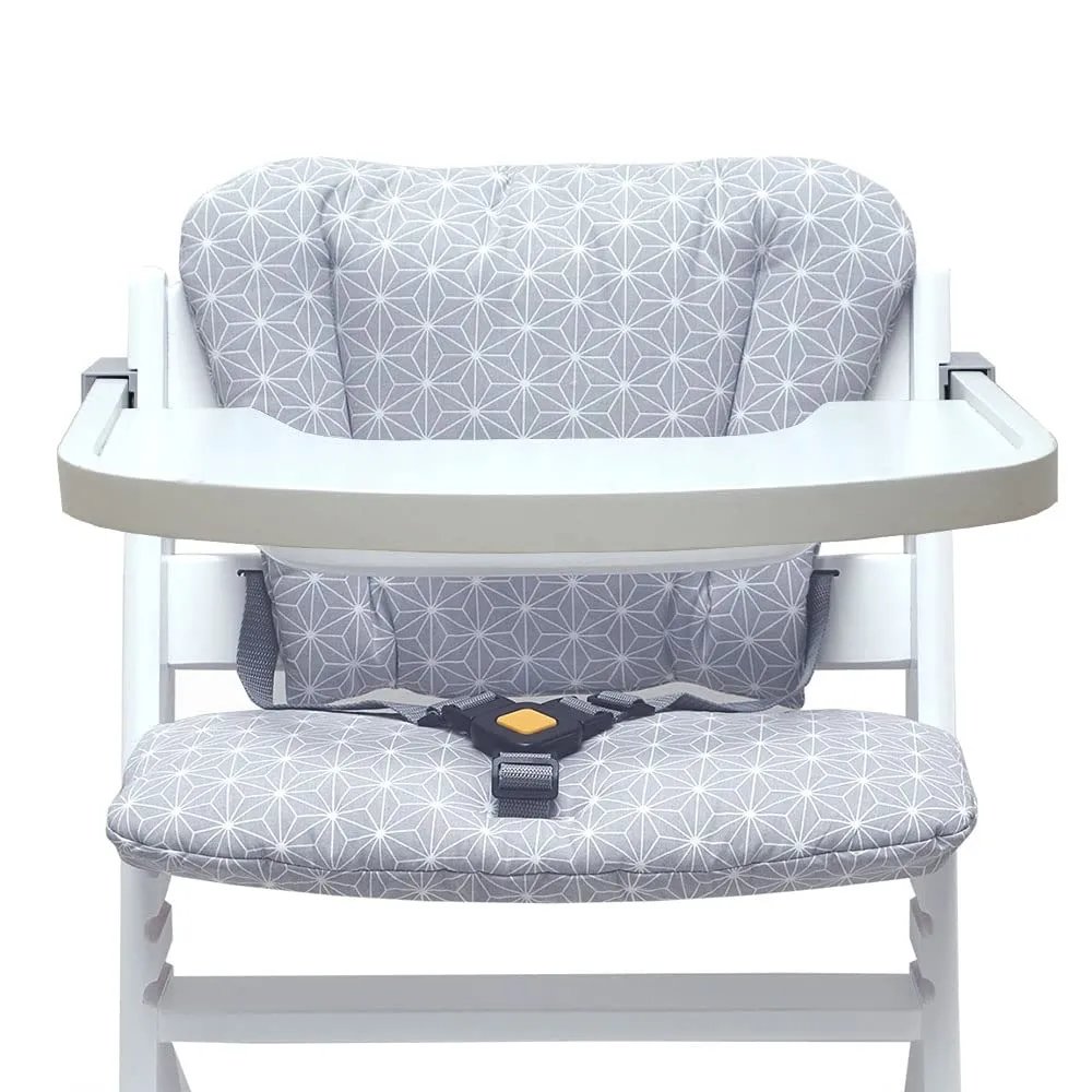 Baby Seat Cushion Set Washable for Alpha Hauck High Chair - Happy Star Grey - Made in Germany