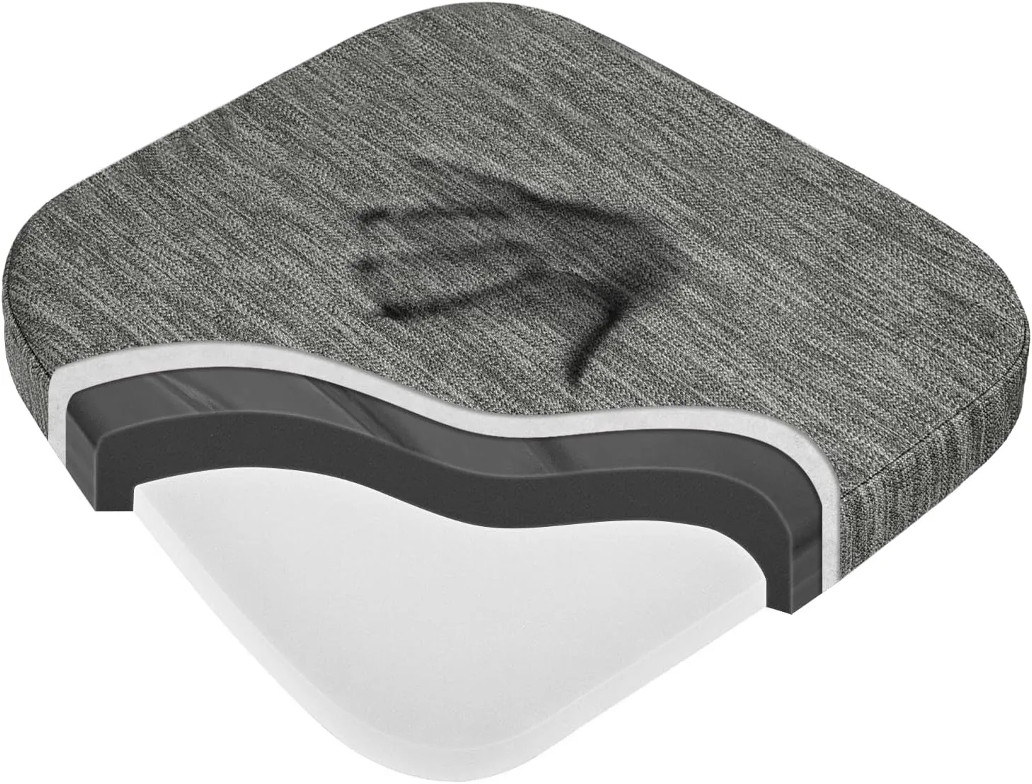 baibu Kitchen Chair Cushions, Dual-Layer Patented Design Molded Memory Foam Dining Chair Pads with Ties and Washable Cover, 17" x 16" x 2", Grey