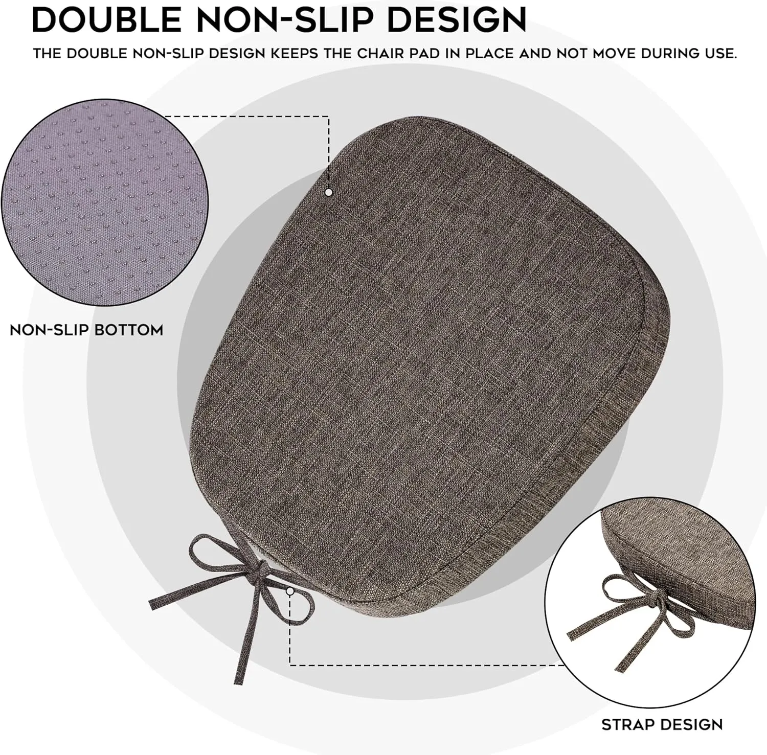 baibu Set of 4 Metal Chair Cushions with Ties, 14In Non-Slip Metal Dining Chair Pads Kitchen Seat Cushion with Machine Washable Cover, 14x14x1.5in, Brown