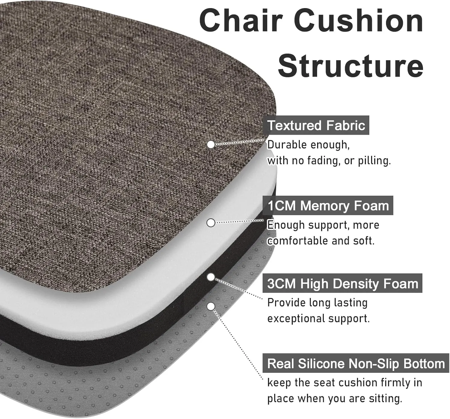 baibu Set of 4 Metal Chair Cushions with Ties, 14In Non-Slip Metal Dining Chair Pads Kitchen Seat Cushion with Machine Washable Cover, 14x14x1.5in, Brown