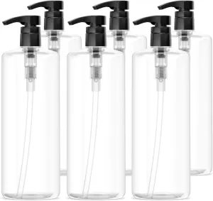 Bar5F Empty Shampoo Bottles with Pumps (32oz/1Liter/Large) BPA-Free PETE1 Plastic Bottle Crystal-Clear (Pack of 6)