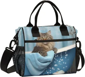 Bath Cat Insulated Cooler Bag - Portable 16 Cans Reusable Soft Cooler with Shoulder Strap for Picnic, Beach, Work, Travel