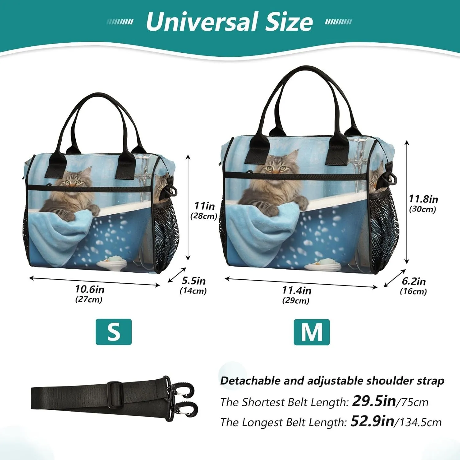 Bath Cat Insulated Cooler Bag - Portable 16 Cans Reusable Soft Cooler with Shoulder Strap for Picnic, Beach, Work, Travel