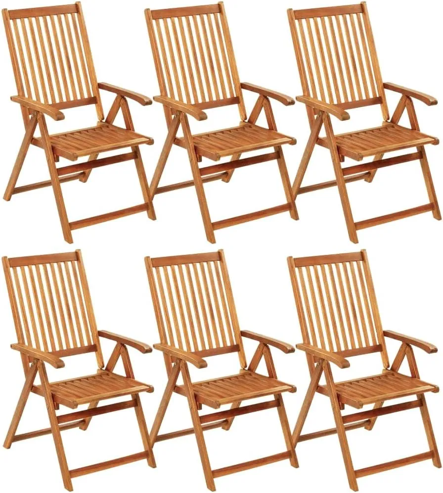 Beach Chairs, Outdoor Furniture,Outside Furniture,Folding Patio Chairs 6 pcs with Cushions Solid Acacia WoodFor Gardens, patios, Balconies