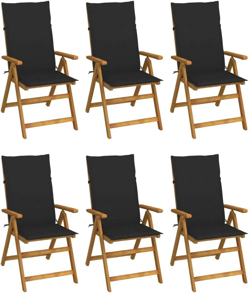 Beach Chairs, Outdoor Furniture,Outside Furniture,Folding Patio Chairs 6 pcs with Cushions Solid Acacia WoodFor Gardens, patios, Balconies