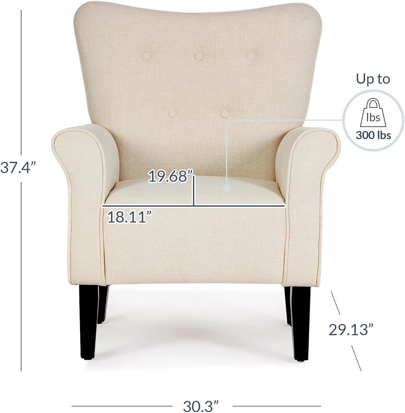 BELLEZE Modern Accent Chair, High Back Armchair, Upholstered Wingback Side Chair, Padded Single Sofa with Wooden Legs for Living Room, Bedroom - Beige
