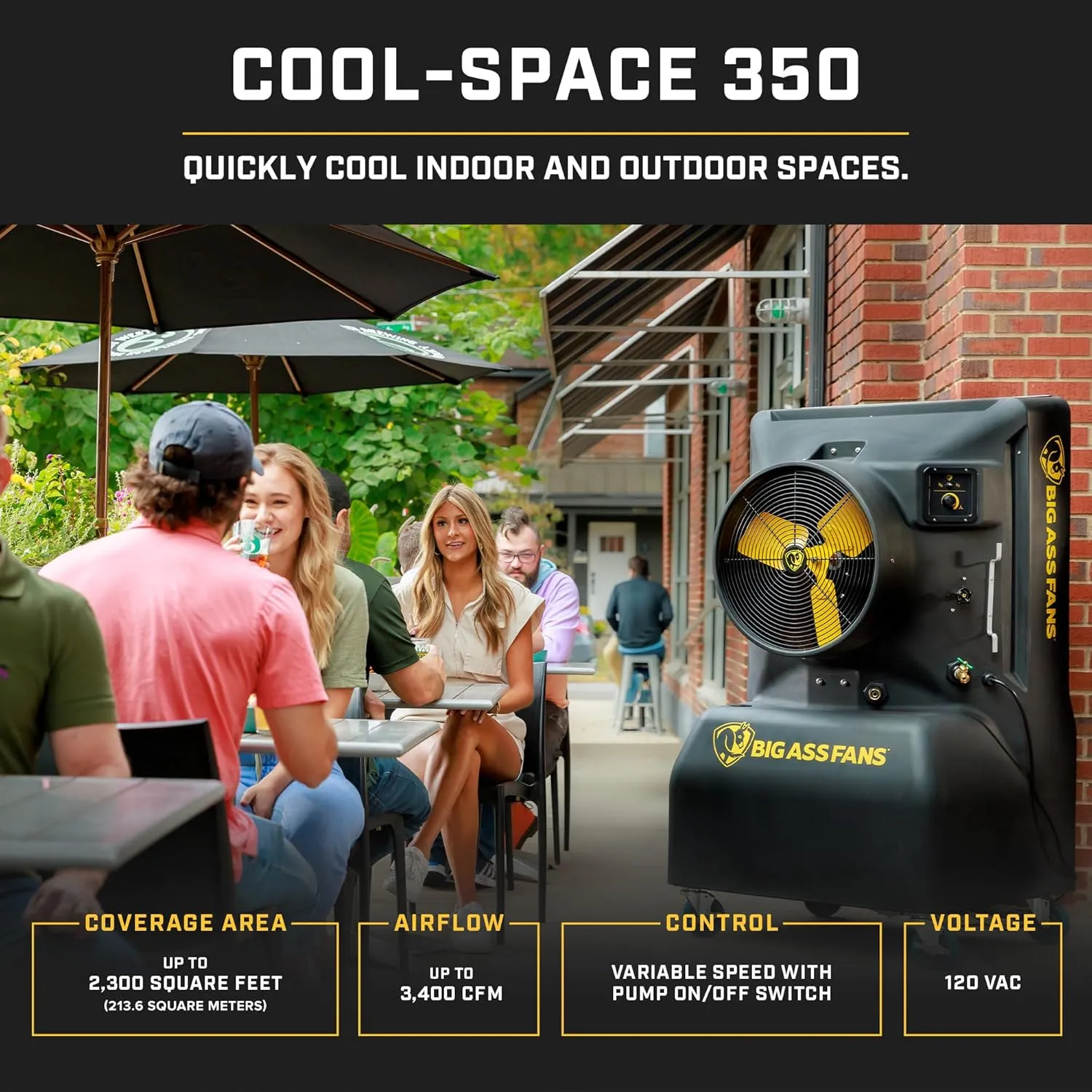 Big Ass Fans - Cool-Space 350 - Portable Evaporative Swamp Cooler, Indoor and Outdoor Use, 16 Gallon Capacity, Variable Speed for Ultimate Cooling in Workshops and Garages