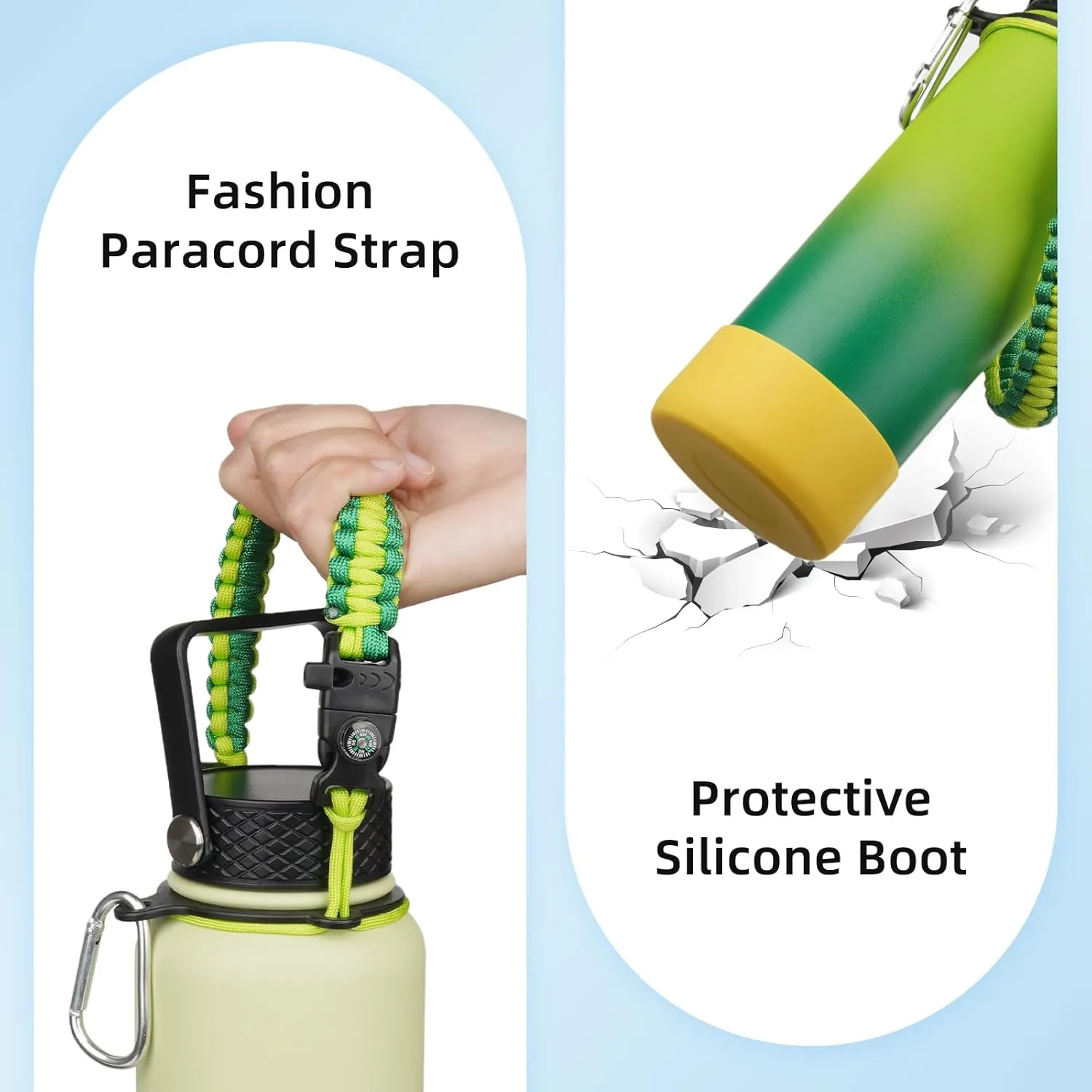 BJPKPK Insulated Water Bottle with Straw Lid, 22oz Thermos Water Bottles with 3 Lids, Paracord Handle & Non-slip Boot, BPA Free Leak Proof Stainless Steel Tumblers,Bamboo Grove