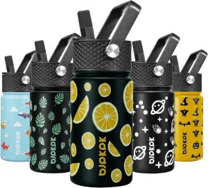 BJPKPK Water Bottle with Straw Lid, 15 oz Insulated Water Bottle, Stainless Steel Metal Water Bottles, Reusable Leak Proof BPA Free Thermos, Flask, Cups,Lemon