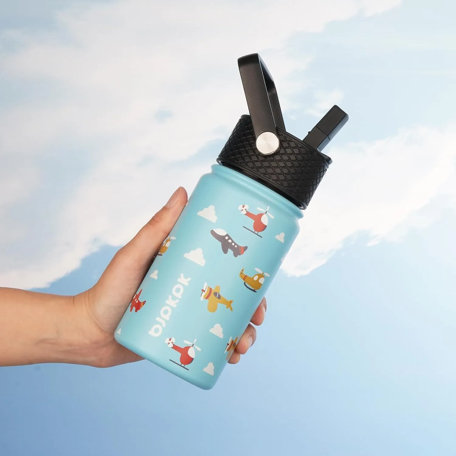 BJPKPK Water Bottle with Straw Lid, 15 oz Insulated Water Bottle, Stainless Steel Metal Water Bottles, Reusable Leak Proof BPA Free Thermos, Flask, Cups,Lemon