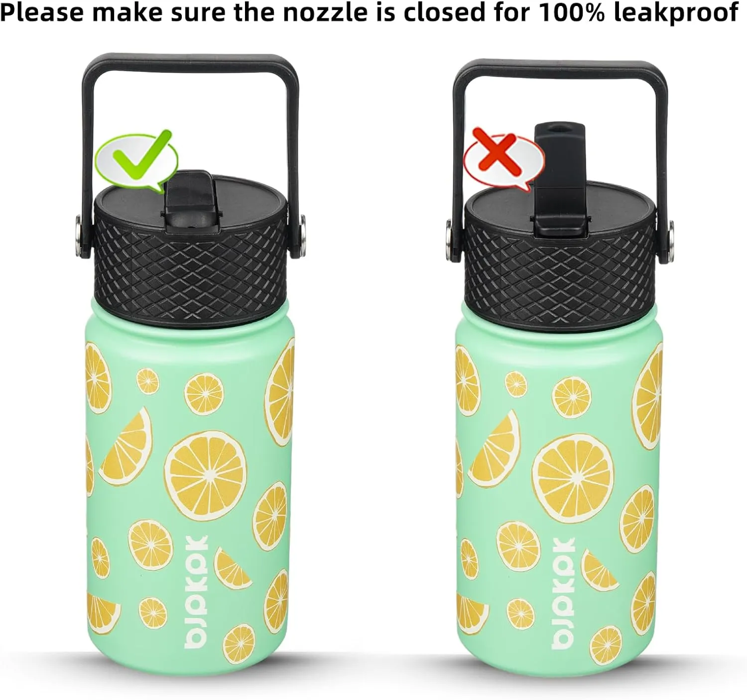 BJPKPK Water Bottle with Straw Lid, 15 oz Insulated Water Bottle, Stainless Steel Metal Water Bottles, Reusable Leak Proof BPA Free Thermos, Flask, Cups,Lemon