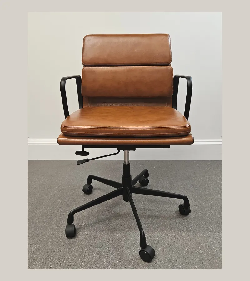 Black Frame Vintage Tan Leather Eames 217 Style Office Chair