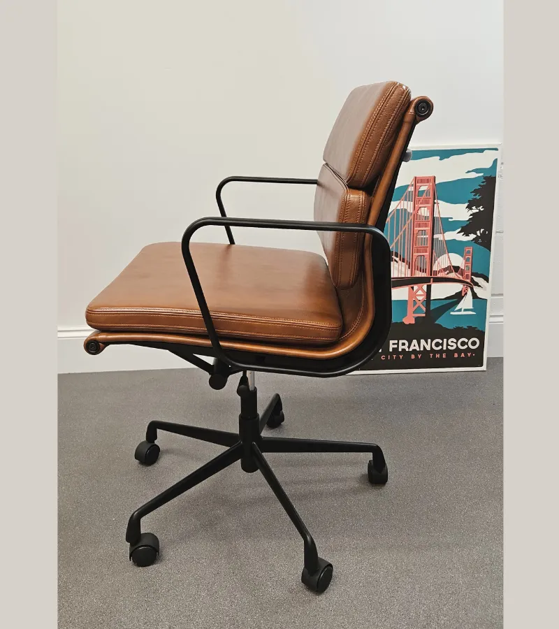 Black Frame Vintage Tan Leather Eames 217 Style Office Chair