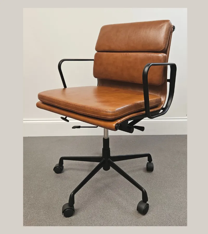 Black Frame Vintage Tan Leather Eames 217 Style Office Chair