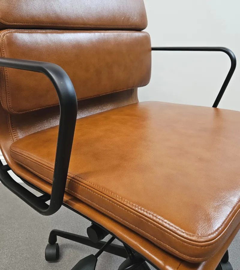 Black Frame Vintage Tan Leather Eames 217 Style Office Chair