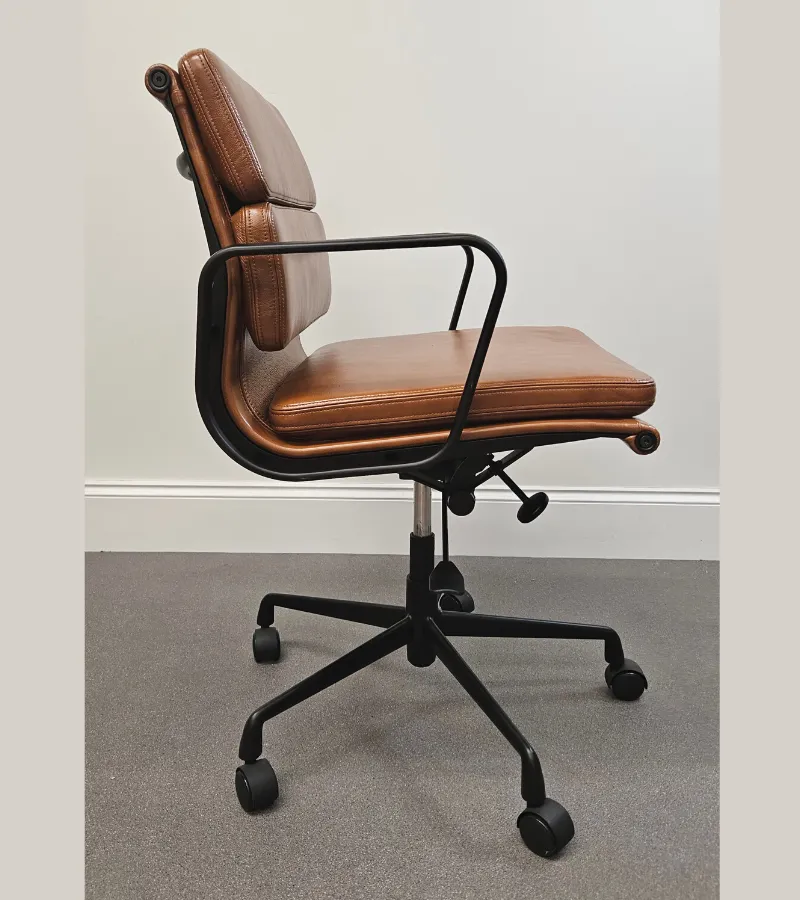 Black Frame Vintage Tan Leather Eames 217 Style Office Chair