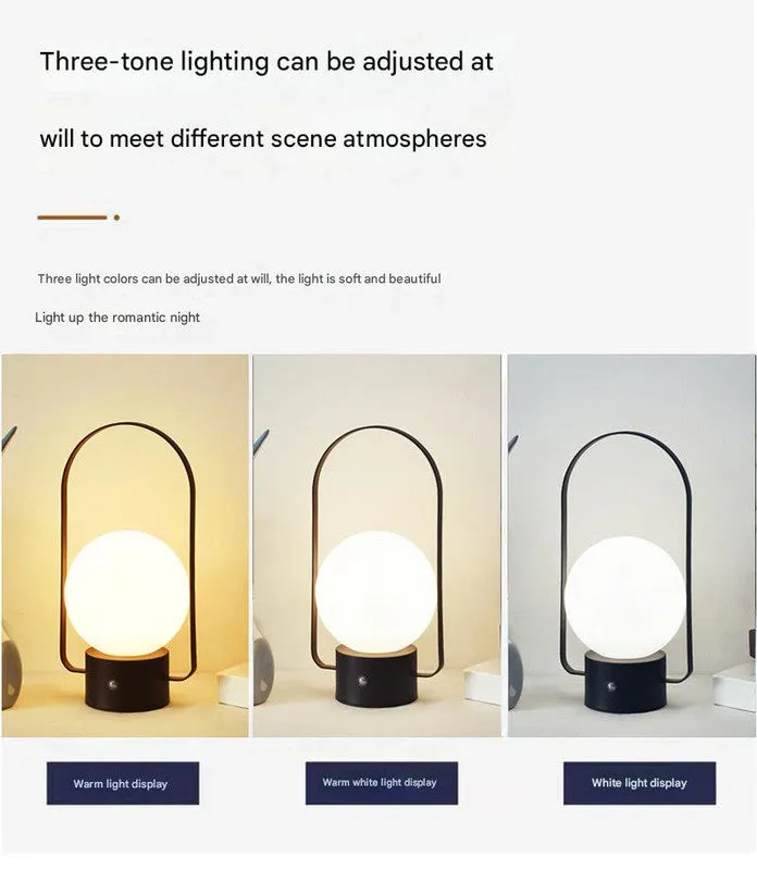 Black Portable Rechargeable LED Lantern Lamp - Touch Control 3-Color Dimmable Desk Light