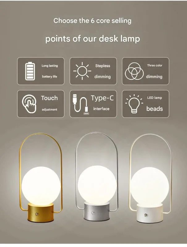 Black Portable Rechargeable LED Lantern Lamp - Touch Control 3-Color Dimmable Desk Light