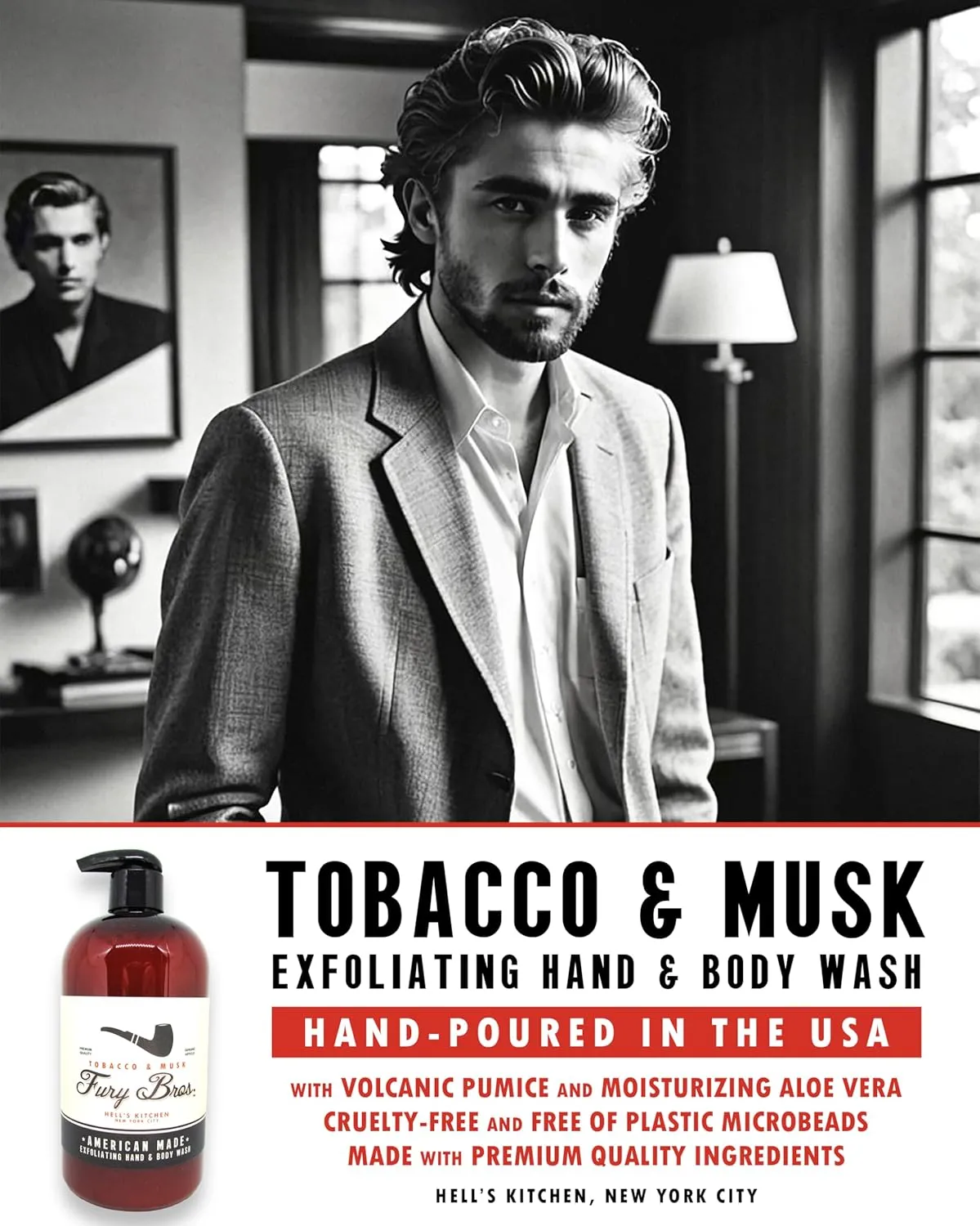 Black Series Hand & Body Wash | Tobacco & Musk | Natural Ingredients | Exfoliating Volcanic Pumice | Moisturizing Aloe Vera | Made in USA | Cruelty-Free | Microbead Free | 16 oz