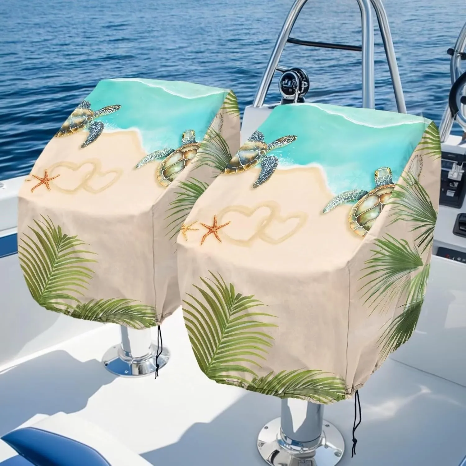 Boat Folding Seat Cover(2 Pack),Explore Land Boat Captain Chair Cover Weather Resistant Outdoor Durable Fishing Chair Cover Protection for Chair Beach Starfish Design