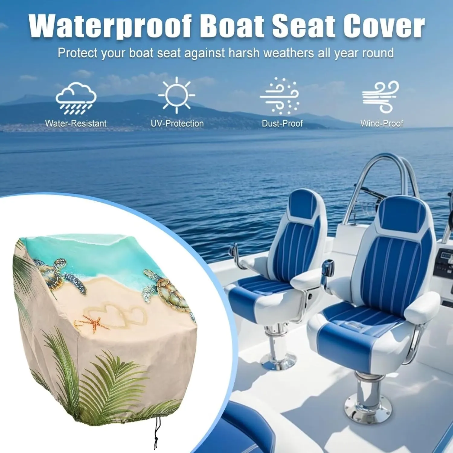 Boat Folding Seat Cover(2 Pack),Explore Land Boat Captain Chair Cover Weather Resistant Outdoor Durable Fishing Chair Cover Protection for Chair Beach Starfish Design
