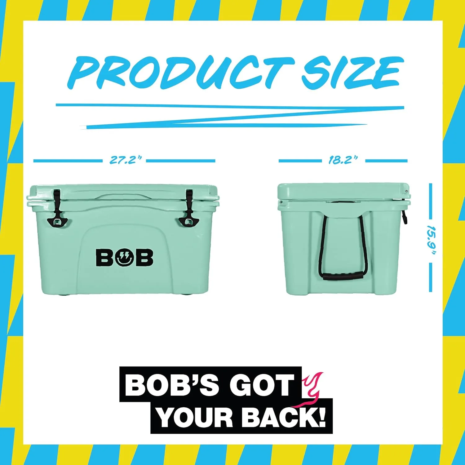 BOB THE COOLER CO 50 Qt Hard Cooler, Portable Rotomolded Travel Cooler, Leak-Proof, Great for Beach, Camping, Tailgating, Sports, & More