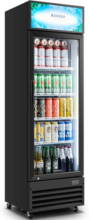 BODEGACOOLER Beverage Refrigerator and Cooler, Commercial Refrigerators with 4 shelves, Commercial Fridge with Soft LED Light. Merchandiser Refrigerators as Black Bar Cooler For Party, 9.0 Cu. Ft