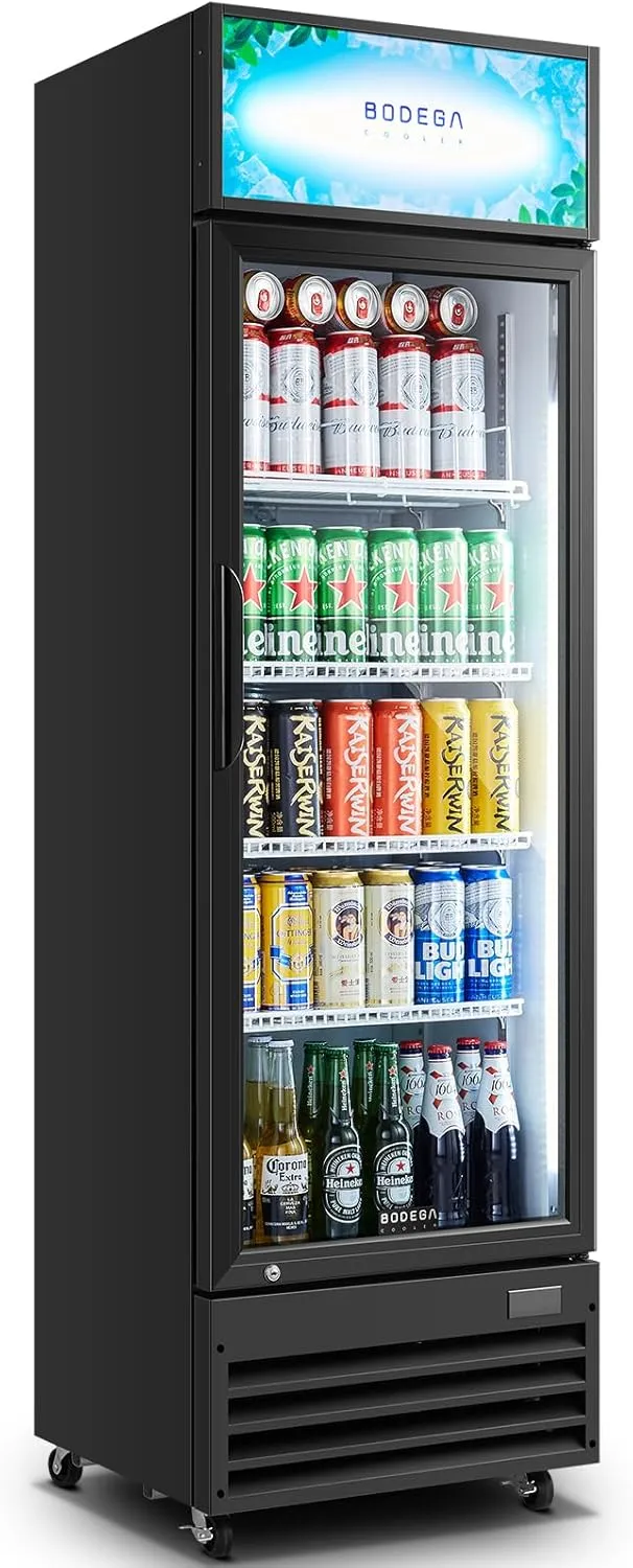 BODEGACOOLER Beverage Refrigerator and Cooler, Commercial Refrigerators with 4 shelves, Commercial Fridge with Soft LED Light. Merchandiser Refrigerators as Black Bar Cooler For Party, 9.0 Cu. Ft
