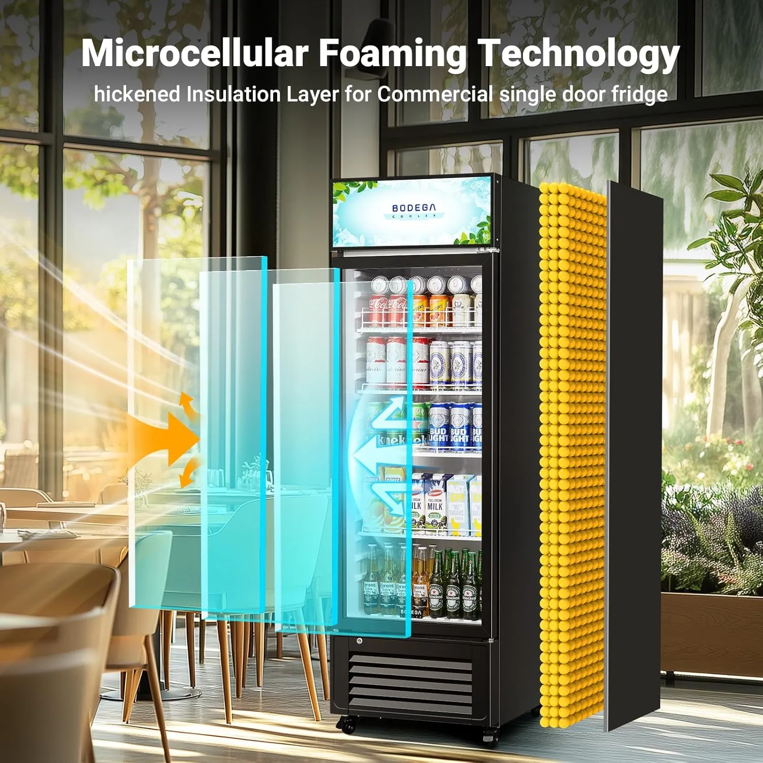BODEGACOOLER Beverage Refrigerator and Cooler, Commercial Refrigerators with 4 shelves, Commercial Fridge with Soft LED Light. Merchandiser Refrigerators as Black Bar Cooler For Party, 9.0 Cu. Ft
