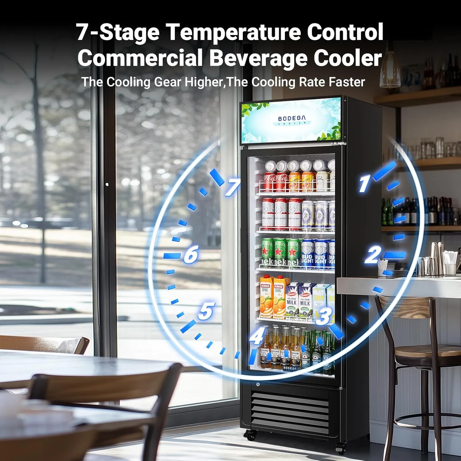 BODEGACOOLER Beverage Refrigerator and Cooler, Commercial Refrigerators with 4 shelves, Commercial Fridge with Soft LED Light. Merchandiser Refrigerators as Black Bar Cooler For Party, 9.0 Cu. Ft