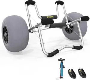 Bonnlo Kayak Cart Trolley Canoe Paddle Board Boat Cart Carrier Dolly with 12" Big Beach Wheels Balloon Kayak Transport Wheels Cart Foldable, Free Pump, 2 Ratchet Straps- Perfect for Soft Sand